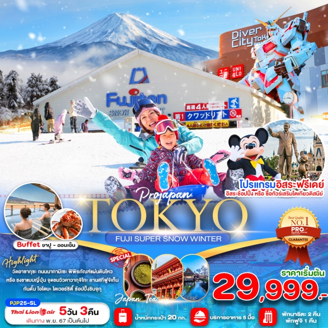 ทัวร์ญี่ปุ่น PRO TOKYO FUJI SUPER SNOW WINTER 5D3N SL (PBK)