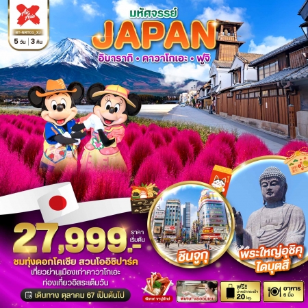 ทัวร์ญี่ปุ่น มหัศจรรย์...JAPAN อิบารากิ คาวาโกเอะ ฟูจิ 5 วัน 3 คืน XJ (BI)