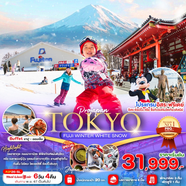 ทัวร์ญี่ปุ่น PRO TOKYO FUJI WINTER WHITE SNOW 6D4N SL (PBK)