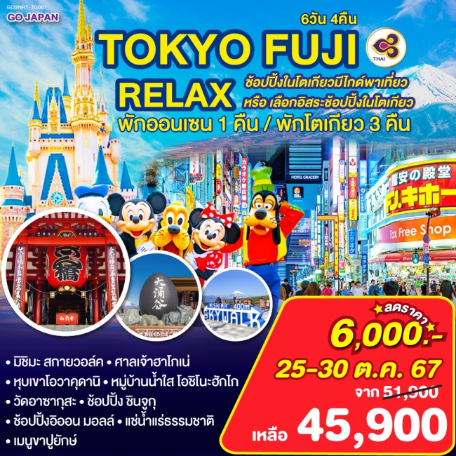 ทัวร์ญี่ปุ่น TOKYO FUJI RELAX 6D 4N  TG (GO)