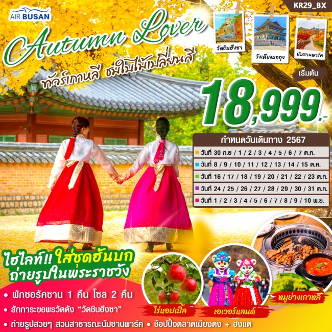 ทัวร์เกาหลี AUTUMN LOVER 5 วัน 3 คืน บิน BX (SYT)